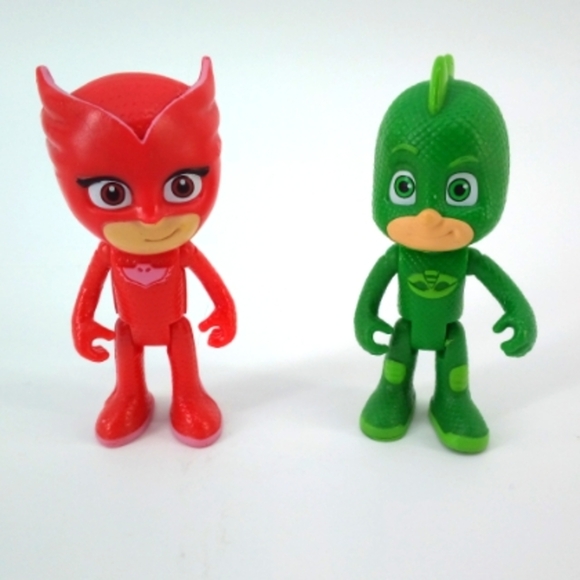 Disney Junior PJ Masks Posable 3 in Figures Owlette Gekko Cake Topper set 2 Piec - Picture 1 of 5